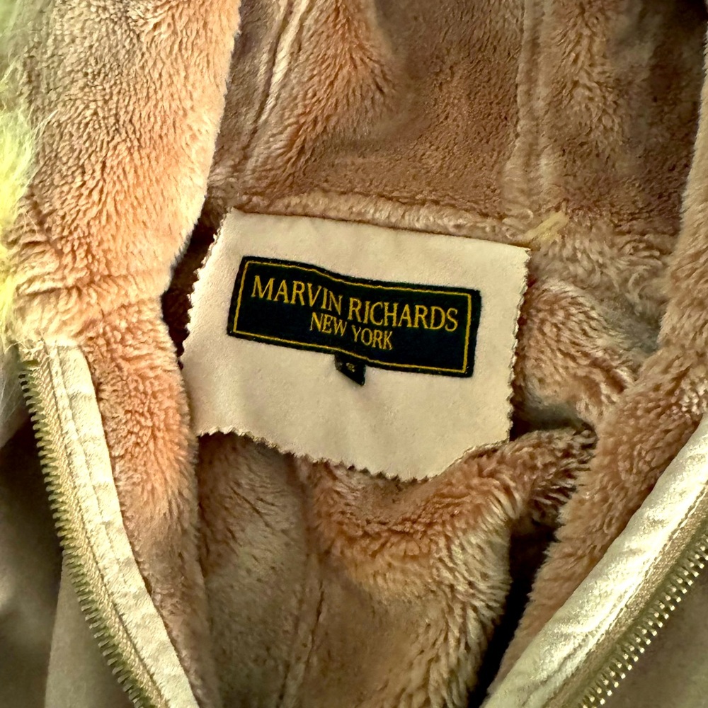 Camel Marvin Richards jacket with fur hood